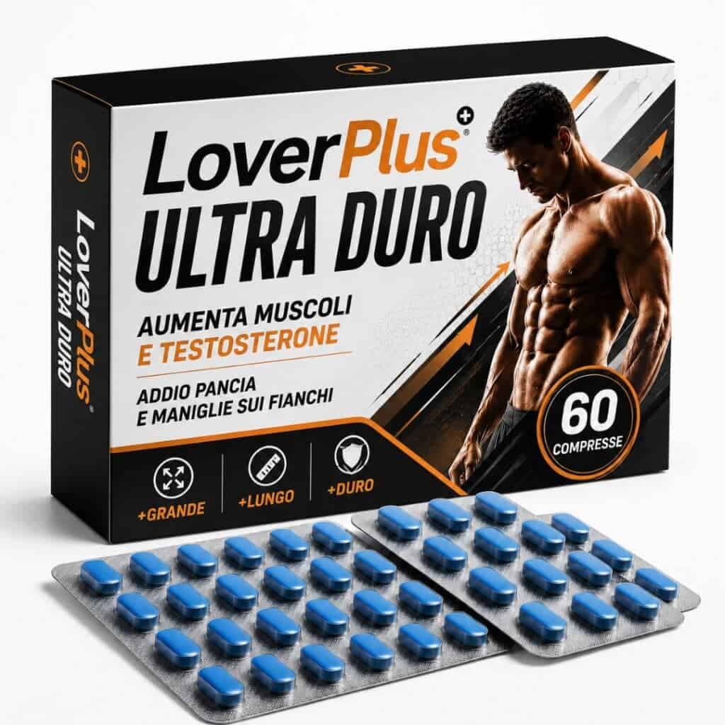 Integratore LoverPlus Ultra Duro con 60 compresse per muscoli e testosterone.